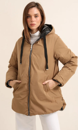 Geacă Damă Reversibilă – Negru Lucios / Camel [1]