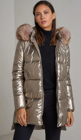 Geci - Geacă de iarnă metalizată cu glugă și blană detașabilă