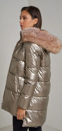 Geacă de iarnă metalizată cu glugă și blană detașabilă [1]