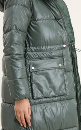 Geacă lungă matlasată cu glugă nedetașabilă – verde închis [2]