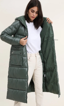 Geci - Geacă lungă matlasată cu glugă nedetașabilă – verde închis