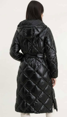 Geacă lungă matlasată cu glugă și cordon – Negru lucios [2]
