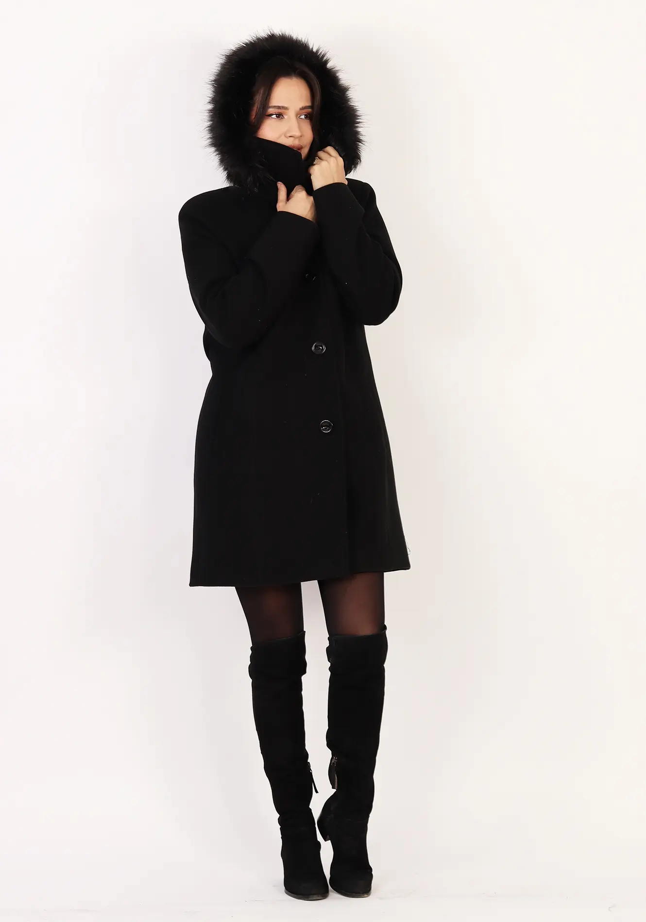 Palton stofa cu gluga detasabila [2]