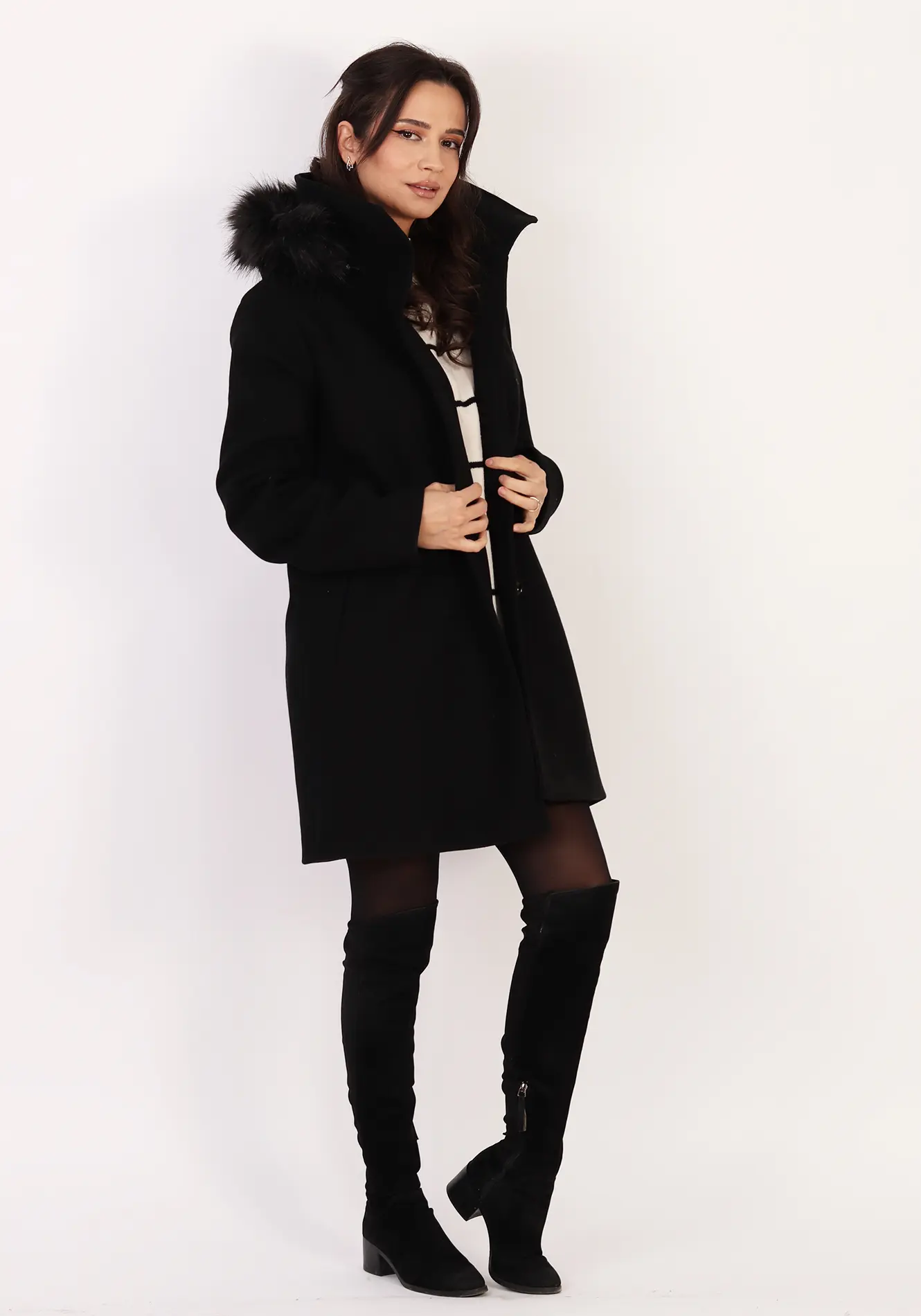 Geci - Palton stofa cu gluga detasabila