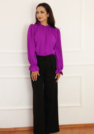 Pantaloni - Pantalon negru evazat cu talie inalta