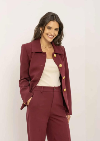 Pantaloni damă eleganți bordo, croială dreaptă, talie medie [2]