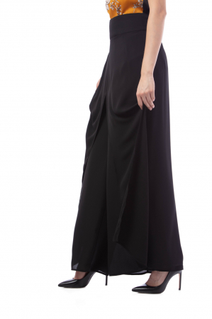 Pantaloni dama eleganti, palazzo din voal negru, 01mira [2]