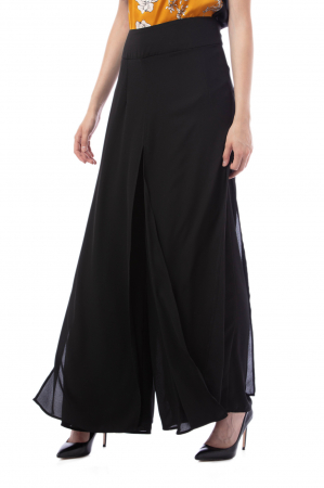 Pantaloni dama eleganti, palazzo din voal negru, 01mira [1]