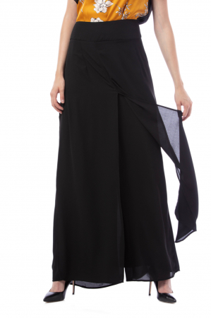 Pantaloni - Pantaloni dama eleganti, palazzo din voal negru, 01mira