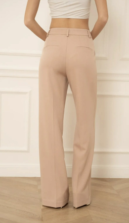 Pantaloni damă eleganți roz pal talie înaltă, croială wide leg [2]