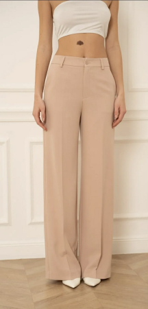 Pantaloni - Pantaloni damă eleganți roz pal talie înaltă, croială wide leg