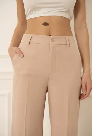 Pantaloni damă eleganți roz pal talie înaltă, croială wide leg [3]