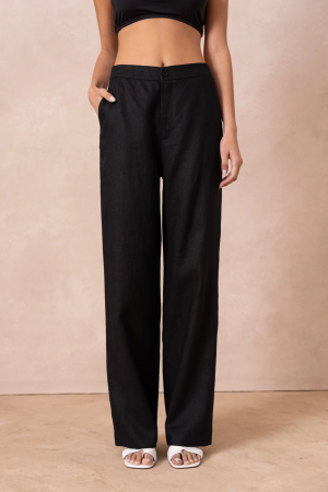 Pantaloni - Pantaloni dama negri din in