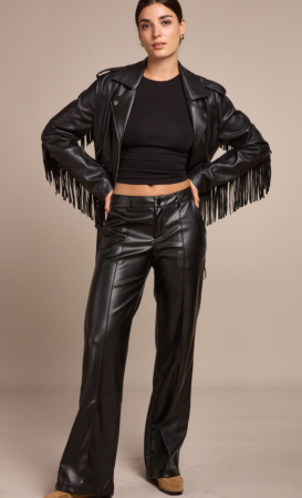 Pantaloni - Pantaloni din piele ecologică cu croi drept