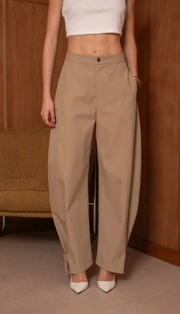 Pantaloni - Pantaloni damă model balon, talie înaltă – bej