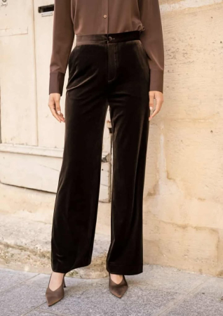 Pantaloni eleganti din catifea maro