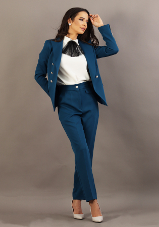 Pantaloni office conici, turcoaz inchis [3]