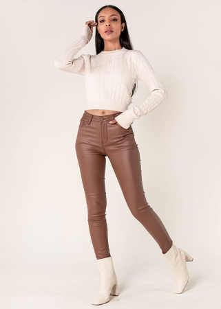 Femei - Pantaloni skinny cerati – Maro mat