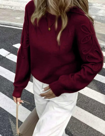 Femei - Pulover bordo cu aplicatii florale