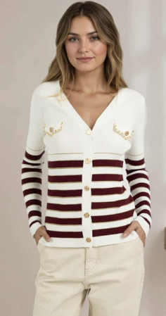 Pulovere - Pulover cambrat cu dungi si nasturi aurii