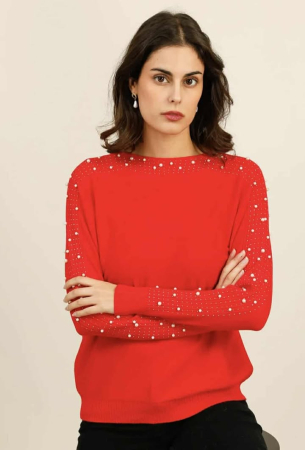 Pulover rosu cu aplicatii [2]