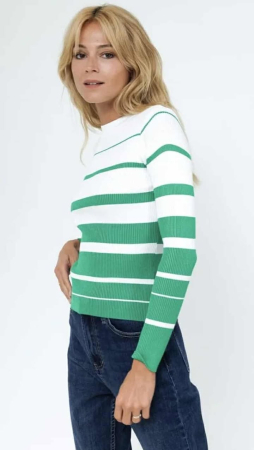 Pulover tricotat cu dungi verzi și albe [2]