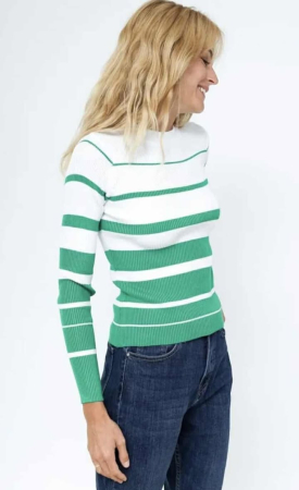 Pulovere - Pulover tricotat cu dungi verzi și albe