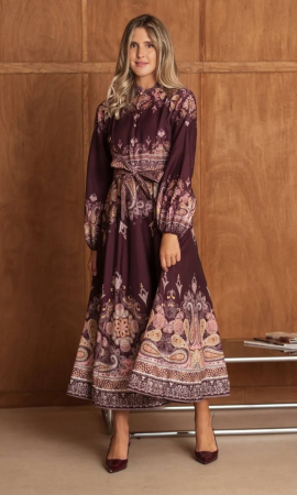 Femei - Rochie bordo cu imprimeu ornamental cu motive florale