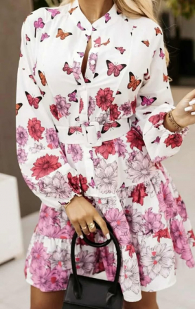Rochii - Rochie cu print floral si centura