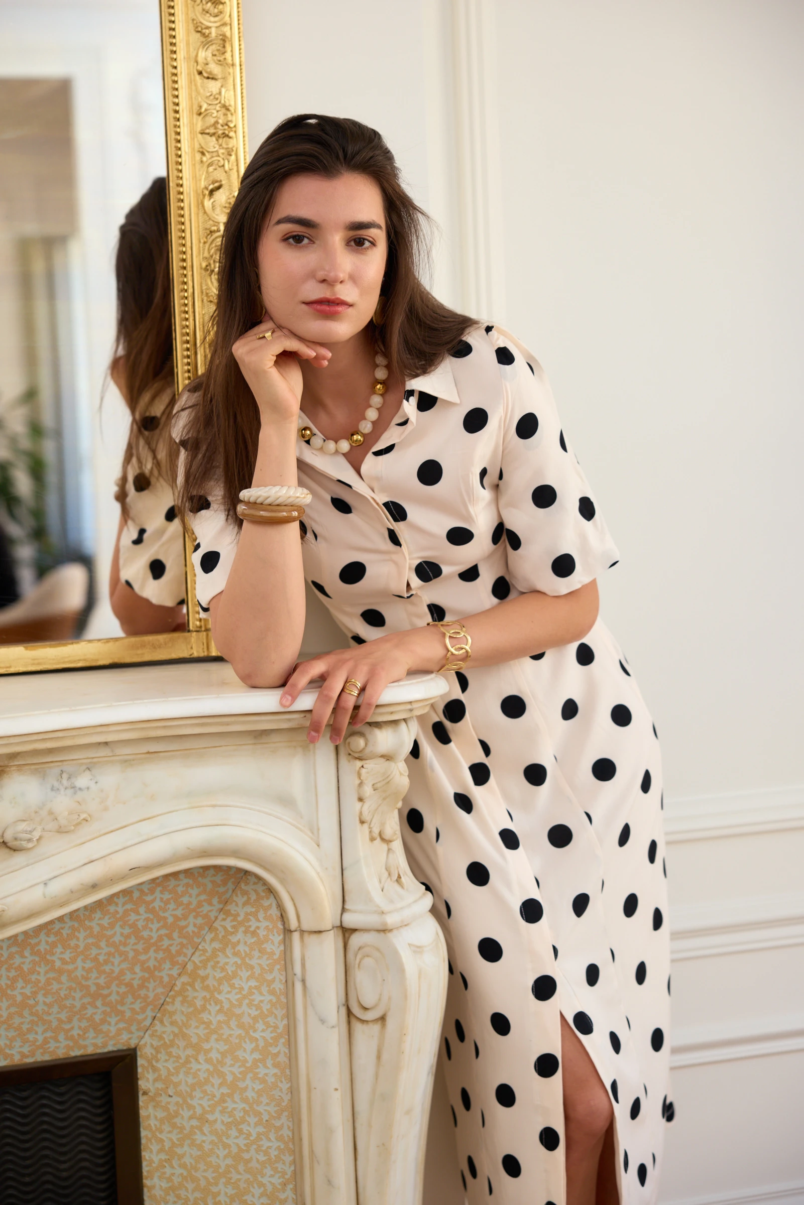 Rochie din vascoza alba cu buline negre [1]