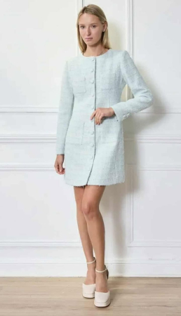 Imbracaminte - Rochie eleganta din tweed bleu premium cu buzunare aplicate si nasuri imbracati