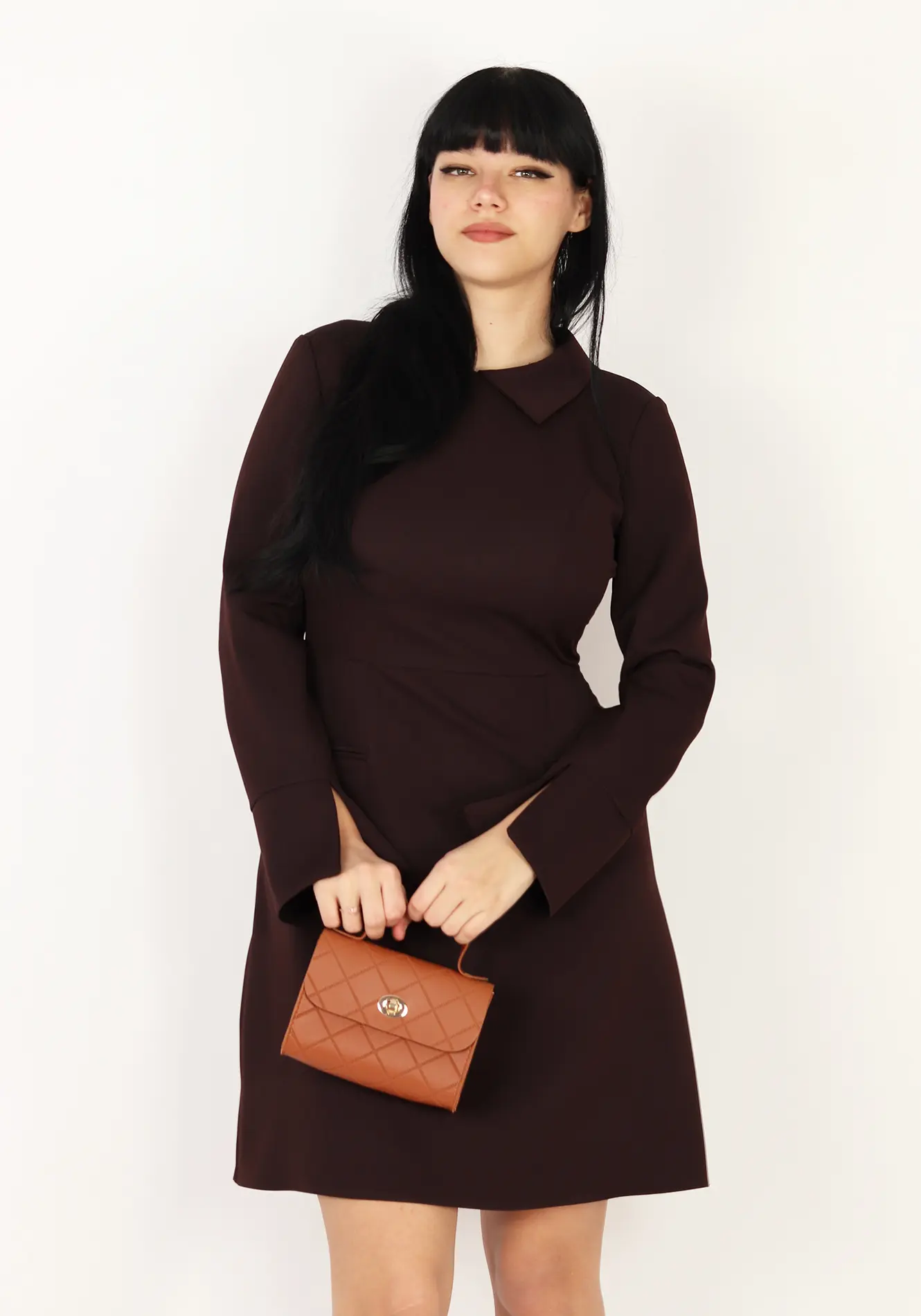 Rochie elegantă maro evazată [3]