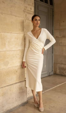 Rochie elegantă midi, cu decolteu în V și mâneci lungi [2]