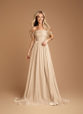 Femei - Rochie elegantă nude, cu corset și umeri căzuți