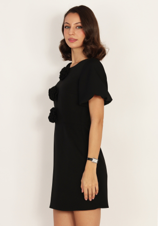 Rochie evazata cu trandafiri decorativi Negru [1]