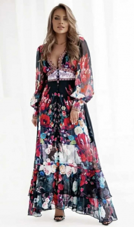 Rochii - Rochie lunga  inflorata din voal