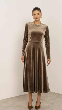 Rochie midi din catifea cu mâneci lungi [1]
