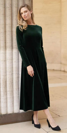 Rochii - Rochie midi din catifea verde cu maneca lunga