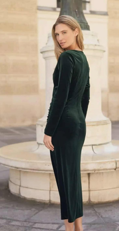 Rochie midi elegantă cu decolteu în V și mâneci lungi [3]