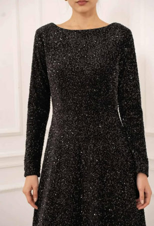 Rochie midi elegantă cu paiete fine – negru [3]