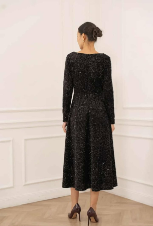 Rochie midi elegantă cu paiete fine – negru [2]