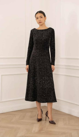 Rochie midi elegantă cu paiete fine – negru [1]