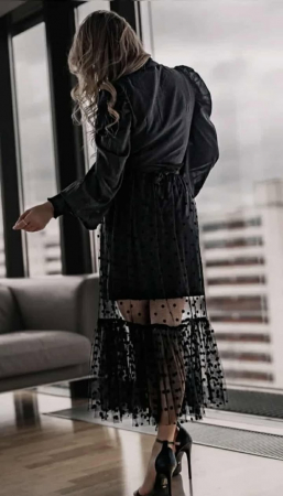 Rochie neagra midi din tull cu buline [2]