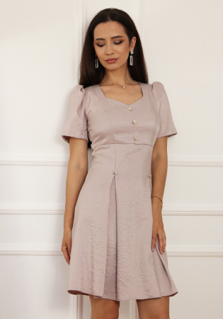 Rochii - Rochie roz pudra din brocard si nasturi aplicati R1829R