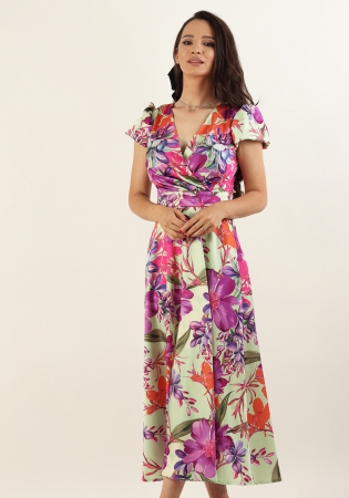 Rochii - Rochie satinata cu imprimeu floral