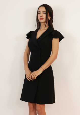 Rochii - Rochie tip sacou cu nasturi , neagra R1840n