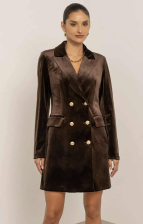 Femei - Rochie tip sacou din catifea cu nasturi aurii