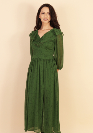 Rochie vaporoasa cu volane verde olive [1]