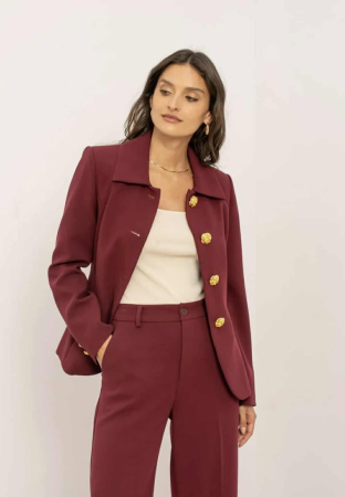 Sacou damă elegant, culoare bordo, cu nasturi decorativi aurii [1]