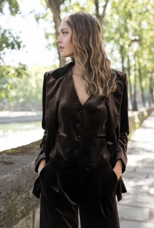 Sacou elegant din catifea maro [3]